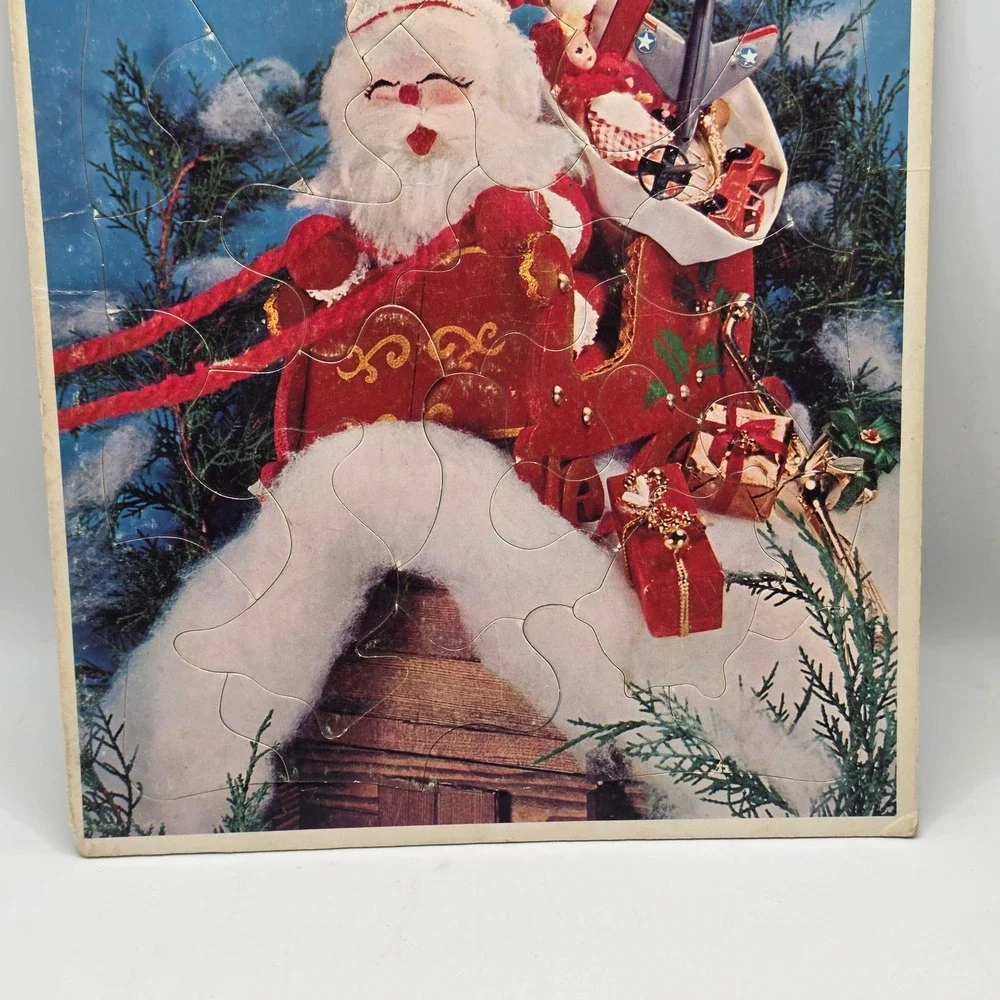 Whitman Christmas Frame Tray Puzzle Kids Red Santa Sleigh Vintage Retro Holiday